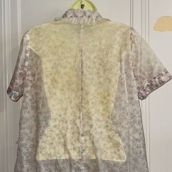 Vintage 50s/60s Thin Nylon Floral Print House Coat or Robe with Large Pockets - Picture 7 of 8